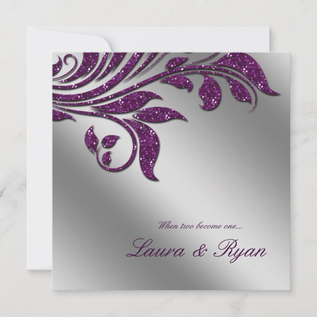 Invitation Mariage d'automne Inviter Sparkle Leaf Purple Silv (Devant)