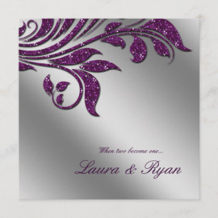 Invitation Mariage d'automne Inviter Sparkle Leaf Purple Silv