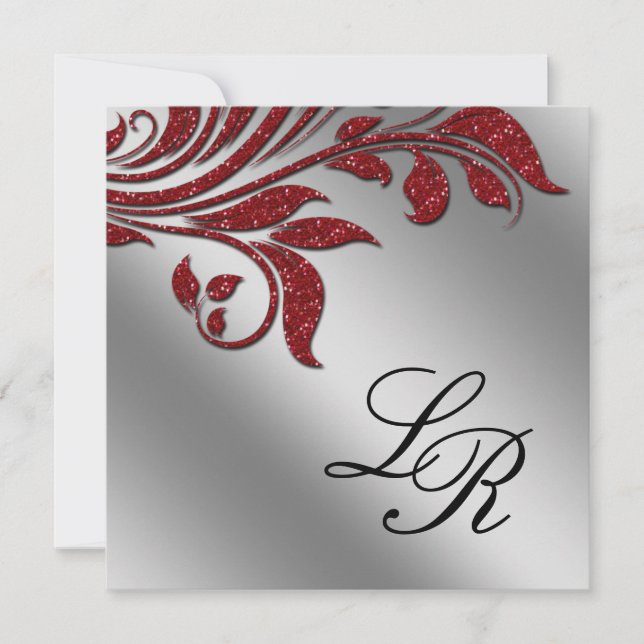 Invitation Mariage d'automne Inviter Sparkle Leaf Rouge Argen (Devant)