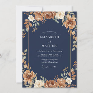 Invitation Mariage d'automne lunatique Terracotta Navy