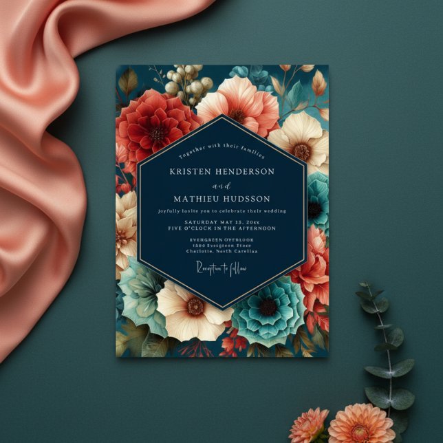 Invitation Mariage d'automne opulent à fleurs de teinte sarce (Créateur téléchargé)