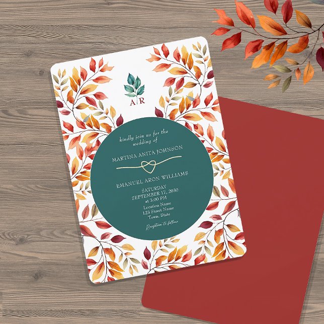 Invitation Mariage d'automne orange sarcelle (Créateur téléchargé)