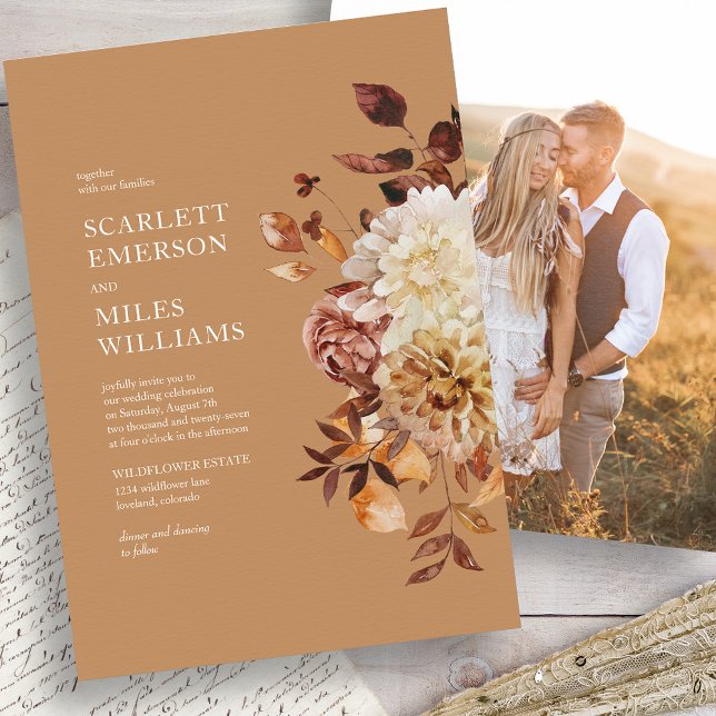 Invitation Mariage d'automne photo or (Gold Photo Fall Wedding Invitation
)