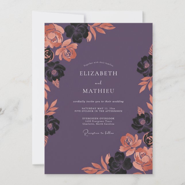 Invitation Mariage d'automne prune cuivre sombre (Devant)