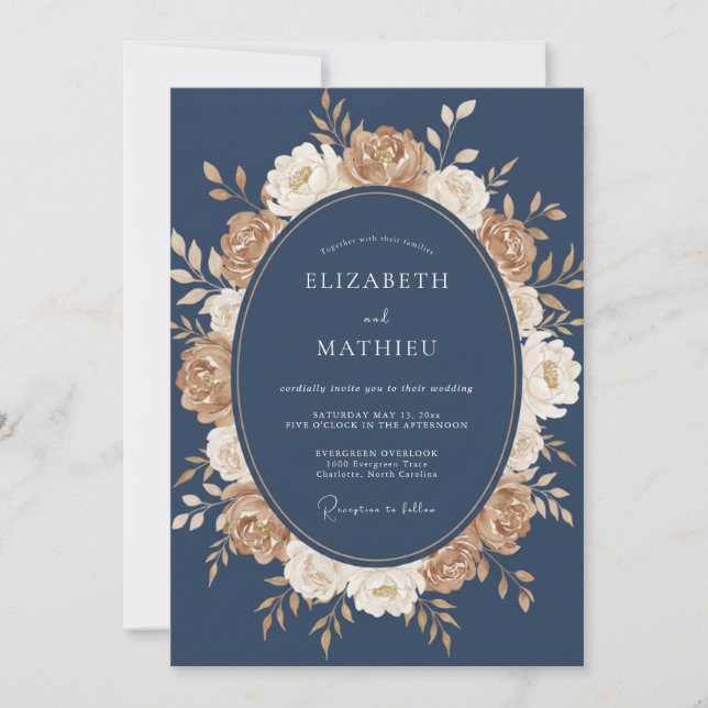 Invitation Mariage d'automne raffiné bleu marine (Devant)