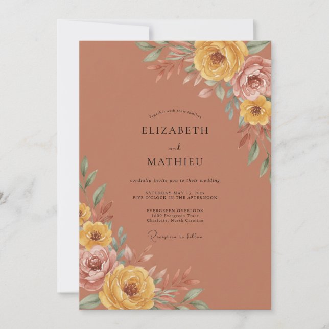 Invitation Mariage d'automne resplendissant en terre cuite (Devant)