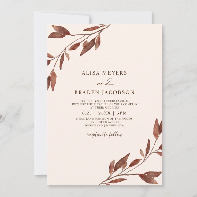 Invitation Mariage d'automne Rouille Brun Feuillage d'automne (Devant)
