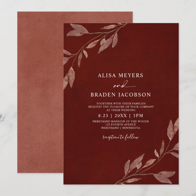 Invitation Mariage d'automne Rouille Feuillage Feuilles d'aut (Devant / Derrière)