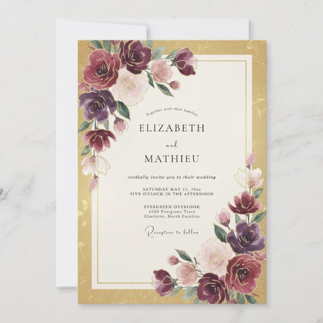 Invitation Mariage d'Automne Royal en Bourgogne Or (Devant)
