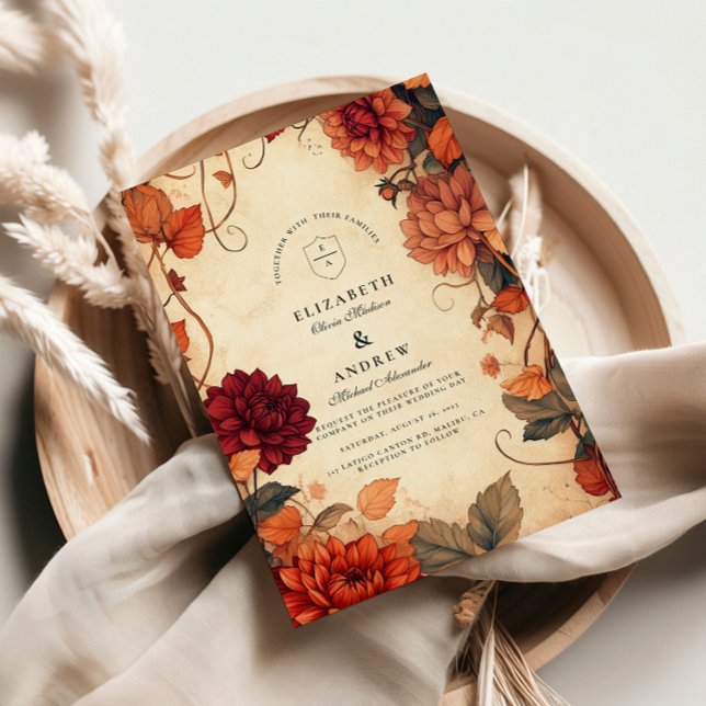 Invitation Mariage d'automne rustique floral vintage (Créateur téléchargé)