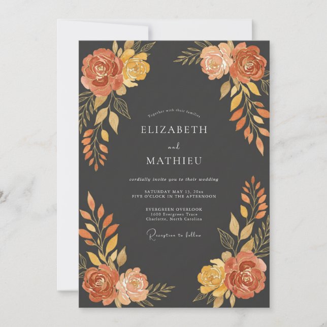 Invitation Mariage d'automne somptueux au charbon (Devant)