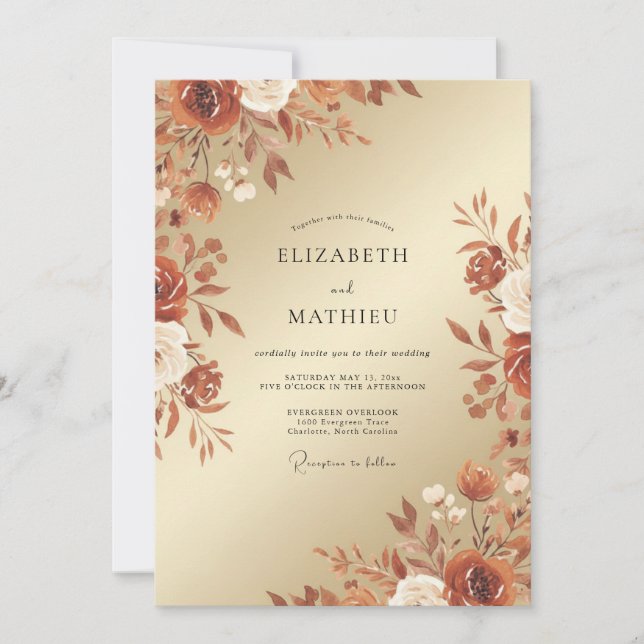 Invitation Mariage d'automne somptueux orange brûlé (Devant)