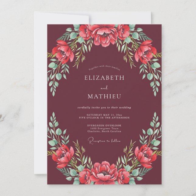 Invitation Mariage d'automne sophistiqué bordeaux (Devant)