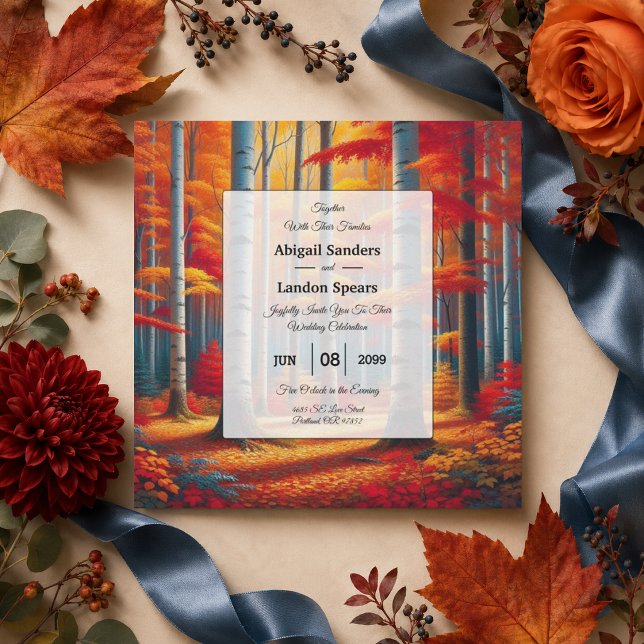 Invitation Mariage d'automne sous les bouleaux rustiques (Créateur téléchargé)