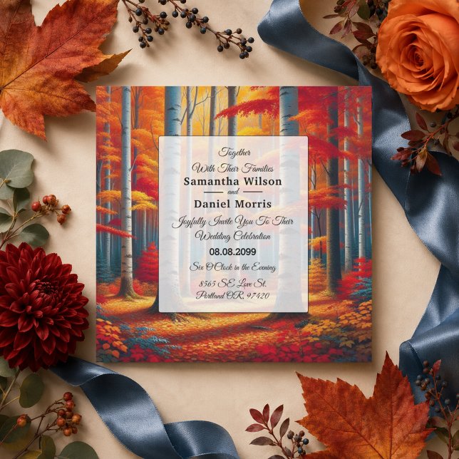 Invitation Mariage d'automne sous les bouleaux rustiques (Créateur téléchargé)