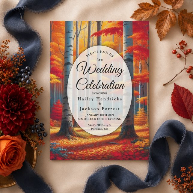 Invitation Mariage d'automne sous les bouleaux rustiques (Créateur téléchargé)