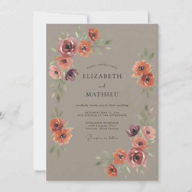 Invitation Mariage d'automne Terracotta Bloom (Devant)