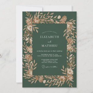 Invitation Mariage d'automne vert chasseur scintillant