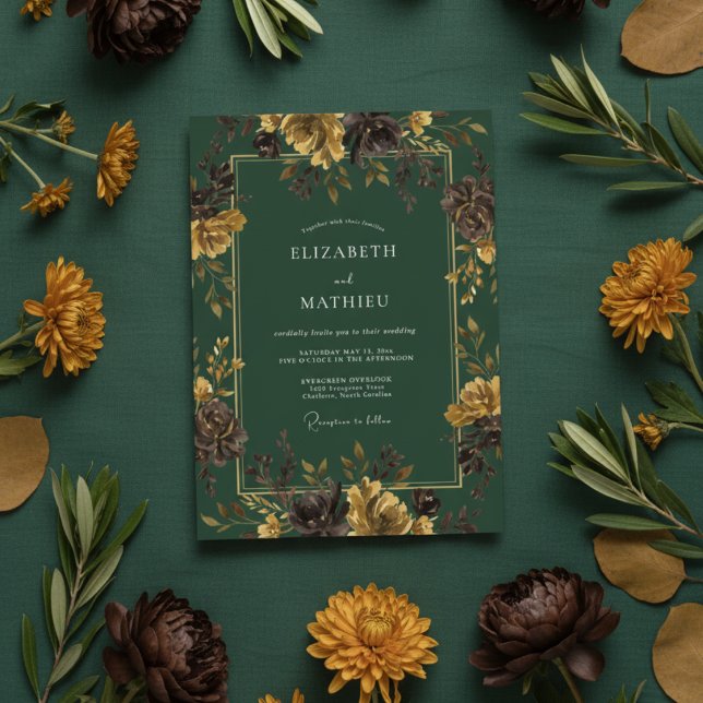 Invitation Mariage d'automne vert forêt d'humeur sombre (Créateur téléchargé)