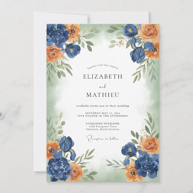 Invitation Mariage d'automne vibrant orange marine (Devant)