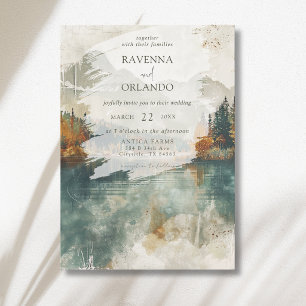 Invitation Mariage d'automne vintage au bord d'un lac de mont