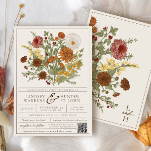 Invitation Mariage d'automne vintage jardin fleuri romantique