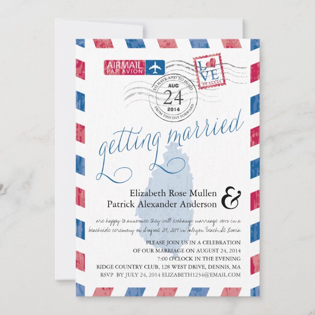 Invitation Mariage d'avion de Sainte-Lucie (Devant)