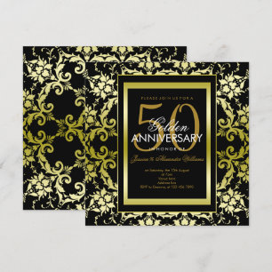 Invitation Mariage de 50 ans Glamour Or Damassé
