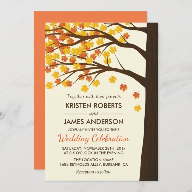 Invitation mariage de automne | Arbre d'automne de (Devant / Derrière)