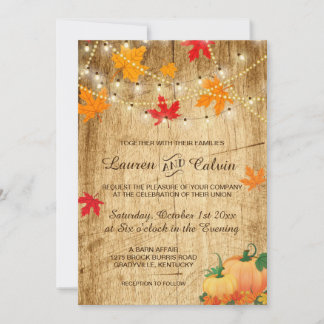 Invitation mariage de automne avec feuilles et cit