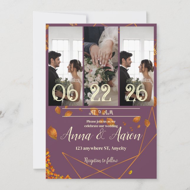 Invitation mariage de automne avec photos | Plum,  (Devant)