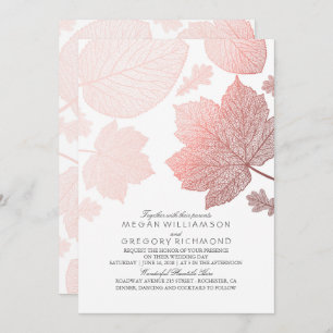 Invitation Mariage de automne blanc élégant des Feuilles d'or