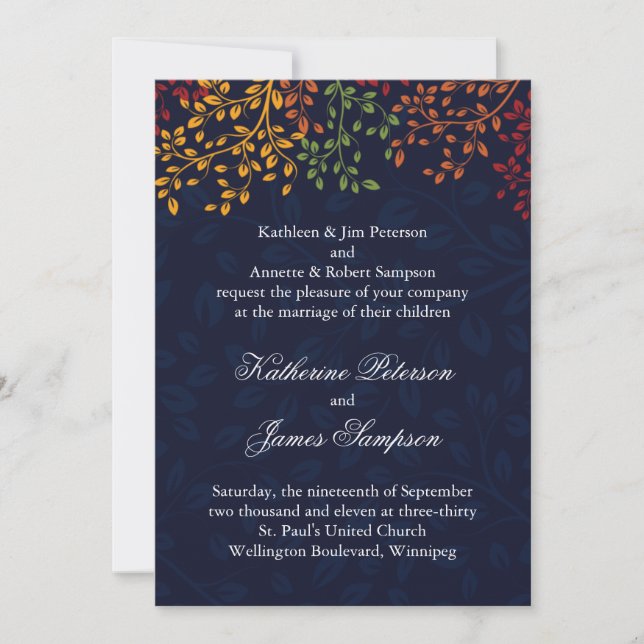 Invitation Mariage de automne bleu de la marine (Devant)