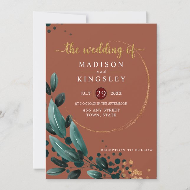Invitation Mariage de automne 🍂 Bleu Profond Floral Élégant  (Devant)