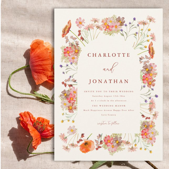 Invitation Mariage de automne Boho Wildlower (Modern wildflower wedding invitation with floral watercolor arch)