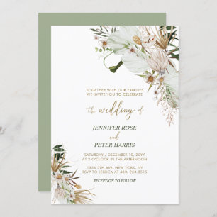 Invitation Mariage de automne Botanique Vert & Or Boho Invita