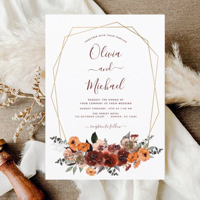 Invitation Mariage de automne Bourgogne Eucalyptus Floral (Créateur téléchargé)