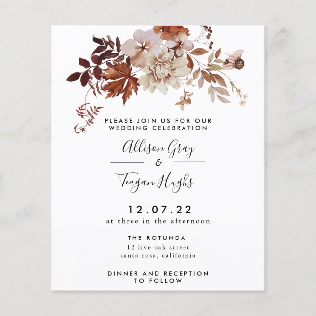 Invitation mariage de automne | Budget (Devant)