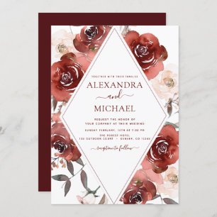 Invitation Mariage de automne Burnt Orange Floral Élégant