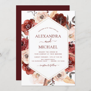 Invitation Mariage de automne Burnt Orange Floral Moderne