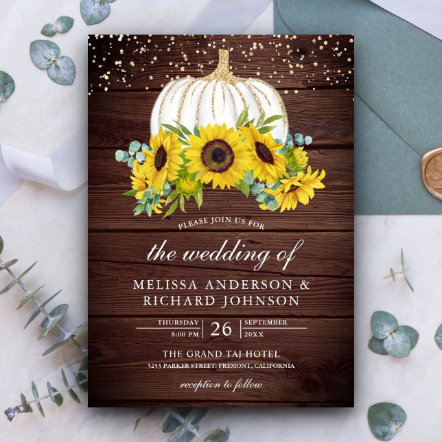 Invitation Mariage de automne Citrouille de tournesols en boi (Créateur téléchargé)
