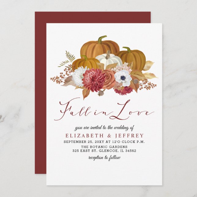 Invitation Mariage de automne d'automne Citrouille (Devant / Derrière)