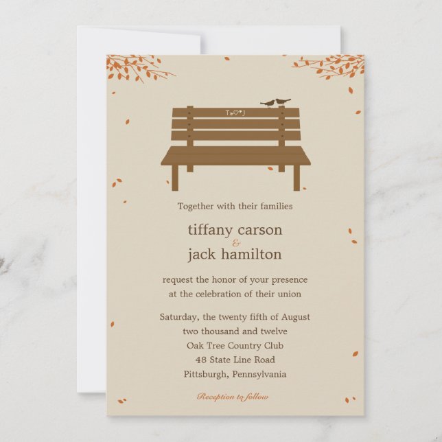 Invitation Mariage de automne de banc (Devant)