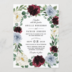 Invitation Mariage de automne de canneberge bleu et bordeaux