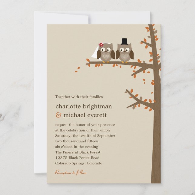 Invitation Mariage de automne de Love Owls (Devant)