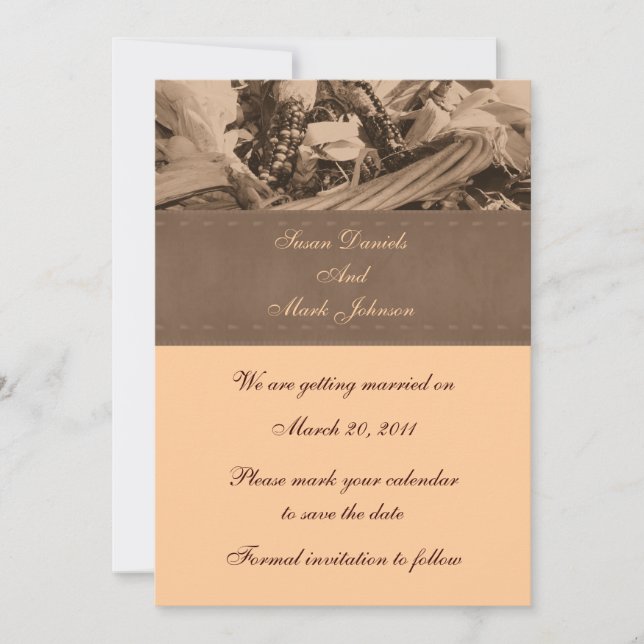 Invitation Mariage de automne De Maïs Sepia Indian Save the D (Devant)