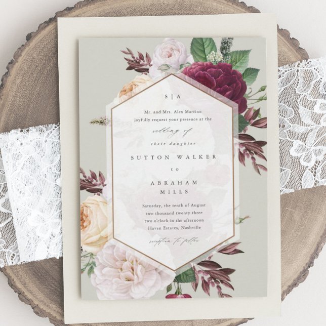 Invitation Mariage de automne de monogramme floral (Vintage floral bouquet ivory wedding invitations.)