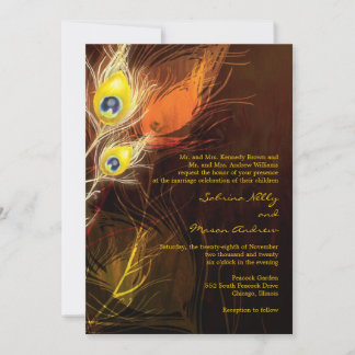 Invitation Mariage de automne de plumes Peacock or