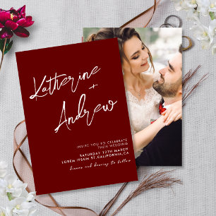 Invitation Mariage de automne de script minimaliste du marron