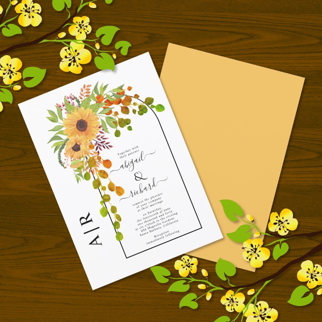 Invitation Mariage de automne de tournesol jaune, arc et init (Créateur téléchargé)